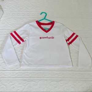 American Girl pink and white logo top extra small pullover V-neck long sleeve